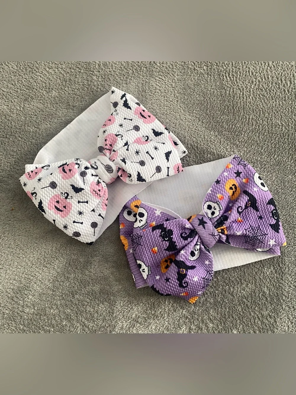 2pc Halloween Bow Headbands Girls Purple White Pumpkin Bat Skull Hair Bows New